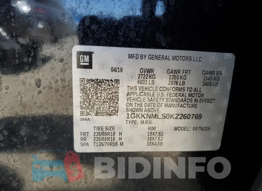 1GKKNMLS0KZ260769 Photo# 13