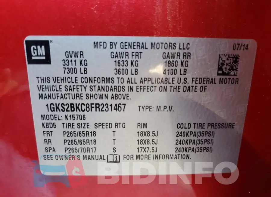 1GKS2BKC8FR231467 Photo# 12
