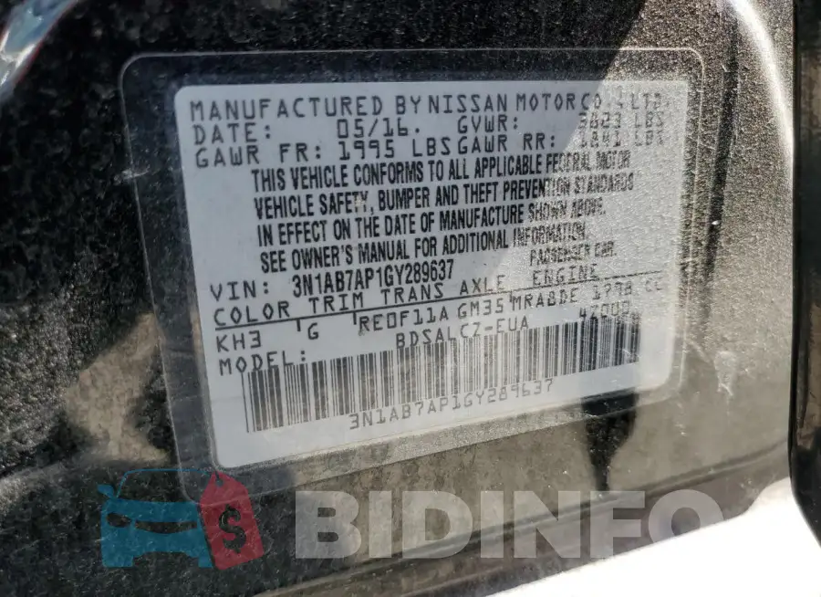 3N1AB7AP1GY289637 Photo# 13