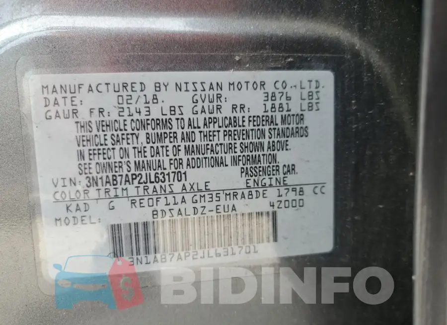 3N1AB7AP2JL631701 Photo# 12