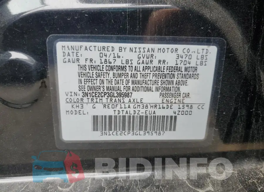 3N1CE2CP3GL395987 Photo# 12