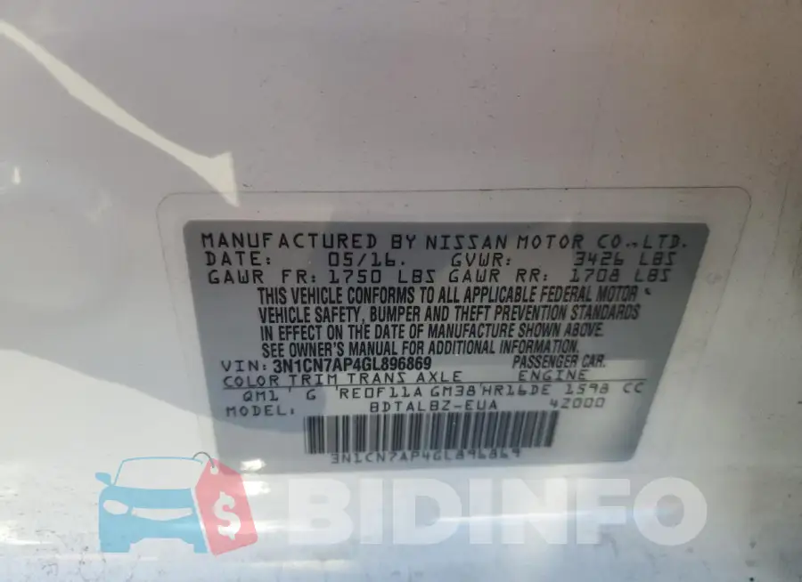 3N1CN7AP4GL896869 Photo# 12