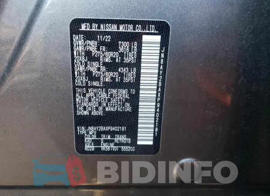 JN8AY2BAXP9402181 Photo# 13