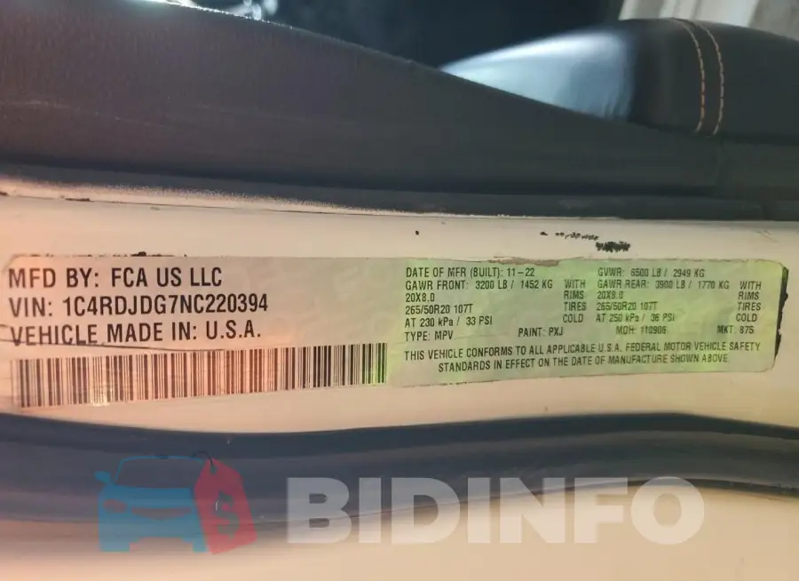 1C4RDJDG7NC220394 Photo# 13