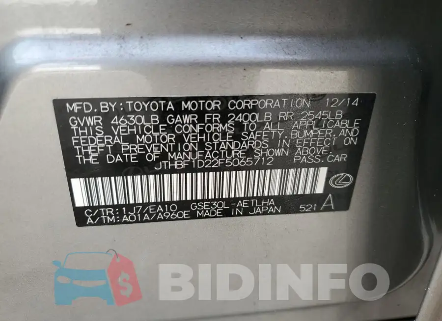 JTHBF1D22F5065712 Photo# 12