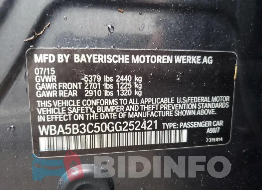WBA5B3C50GG252421 Photo# 13