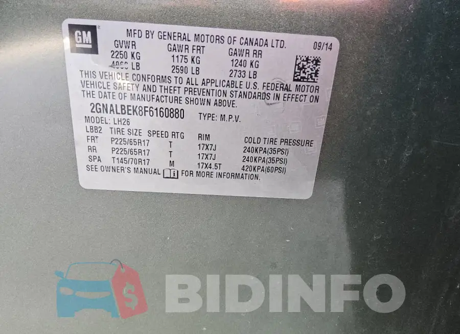 2GNALBEK8F6160880 Photo# 13
