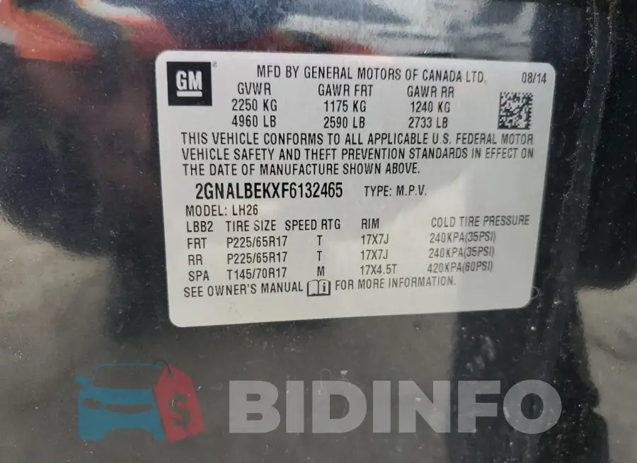 2GNALBEKXF6132465 Photo# 14