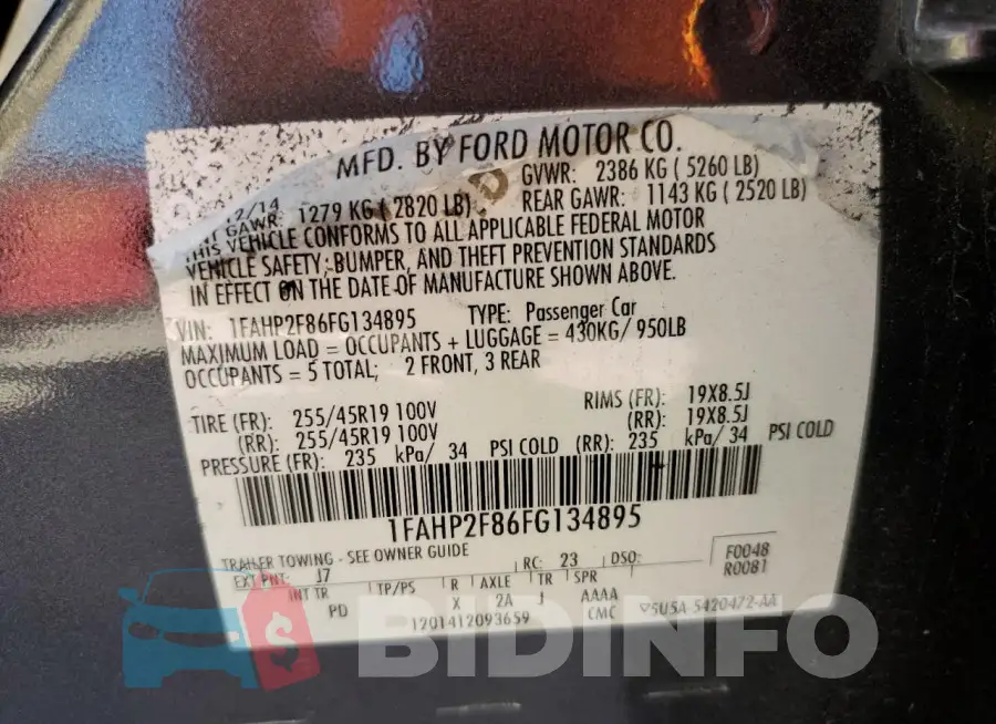 1FAHP2F86FG134895 Photo# 12