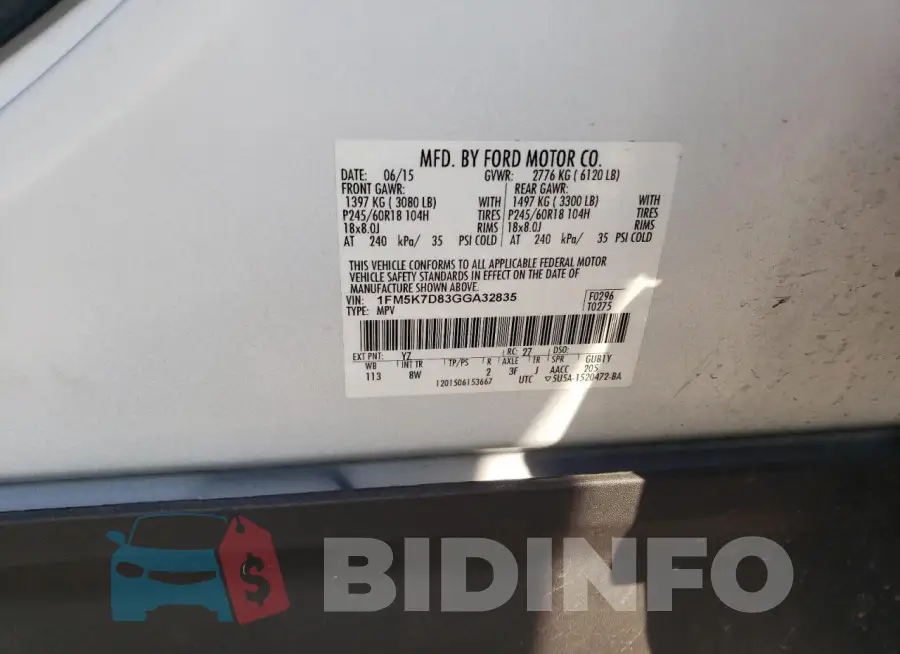 1FM5K7D83GGA32835 Photo# 12