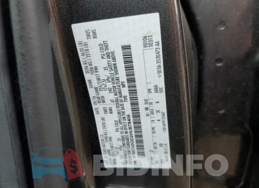 1FMCU0GD2HUB78406 Photo# 12
