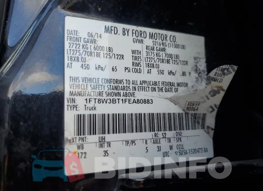 1FT8W3BT1FEA80883 Photo# 13