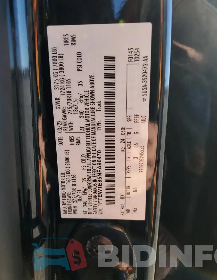 1FTEW1E85NFA90470 Photo# 12