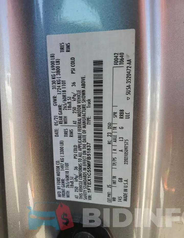 1FTEX1C55MFB51837 Photo# 12
