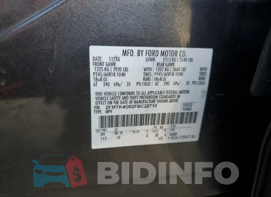 2FMTK4G92FBC22710 Photo# 13