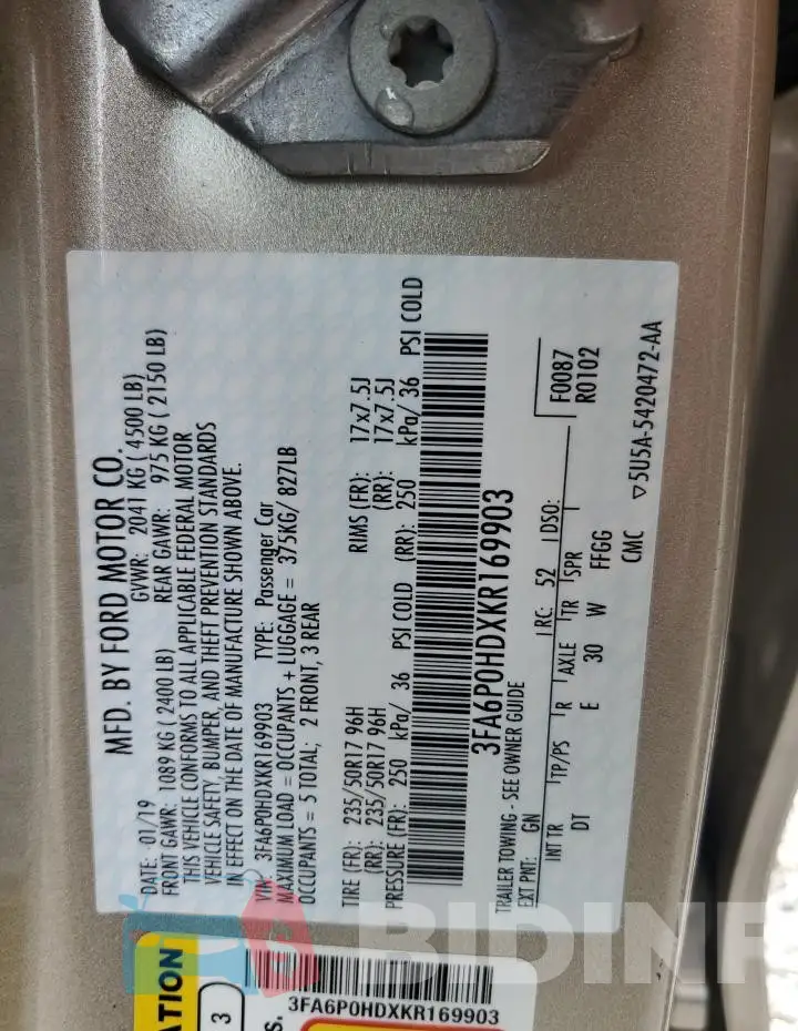 3FA6P0HDXKR169903 Photo# 13