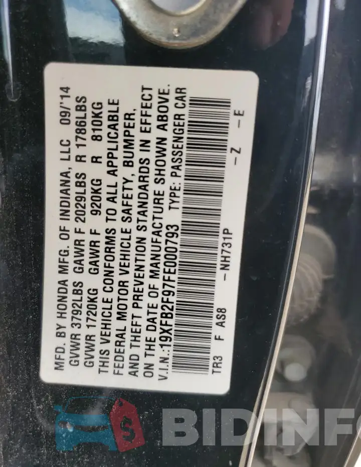 19XFB2F97FE000793 Photo# 12