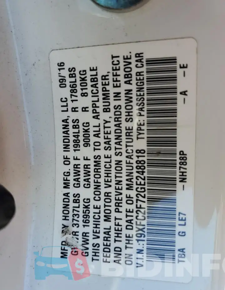 19XFC2F72GE248818 Photo# 13
