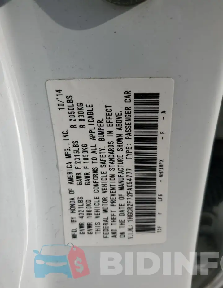 1HGCR2F72FA054777 Photo# 12