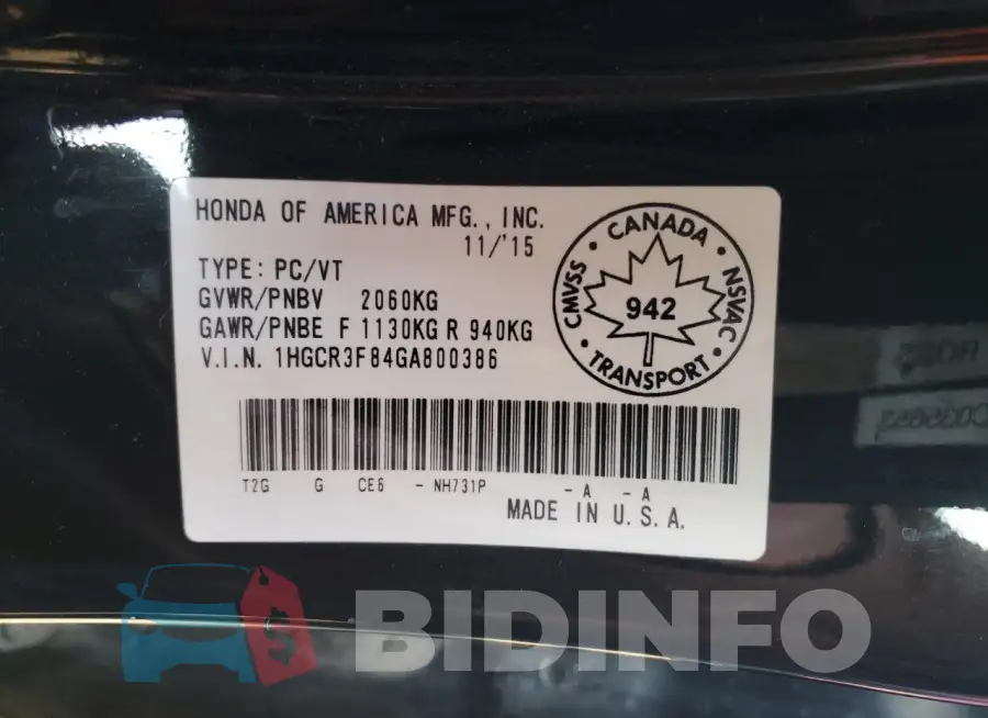 1HGCR3F84GA800386 Photo# 12