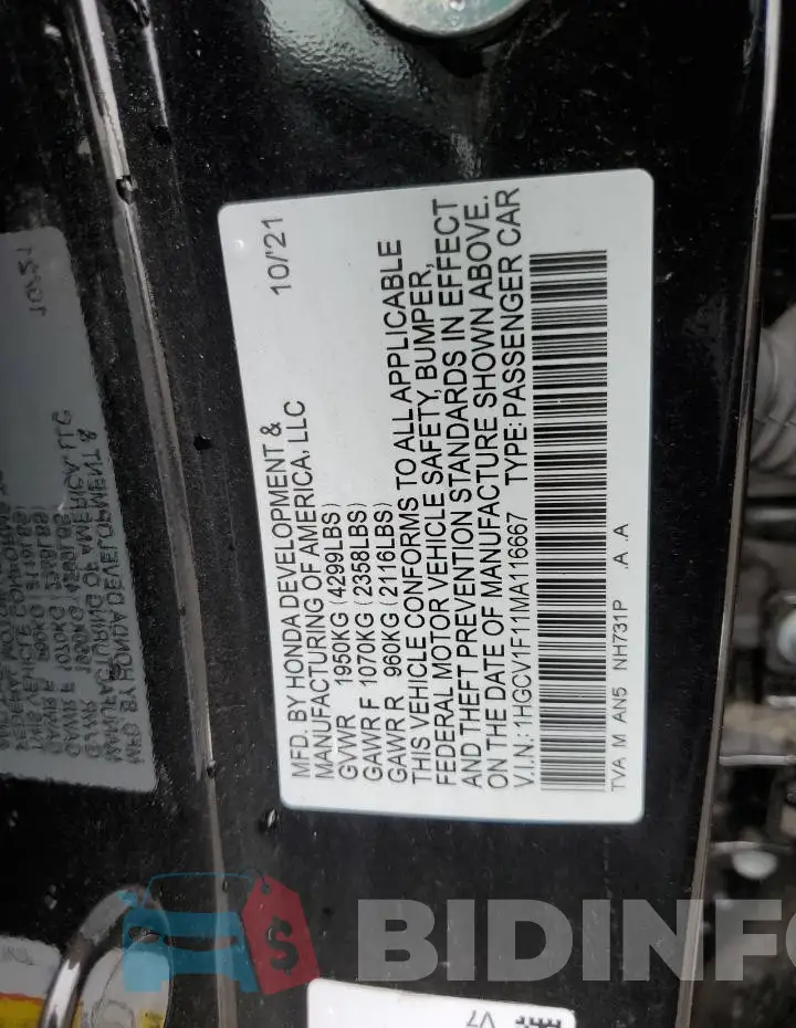 1HGCV1F11MA116667 Photo# 12