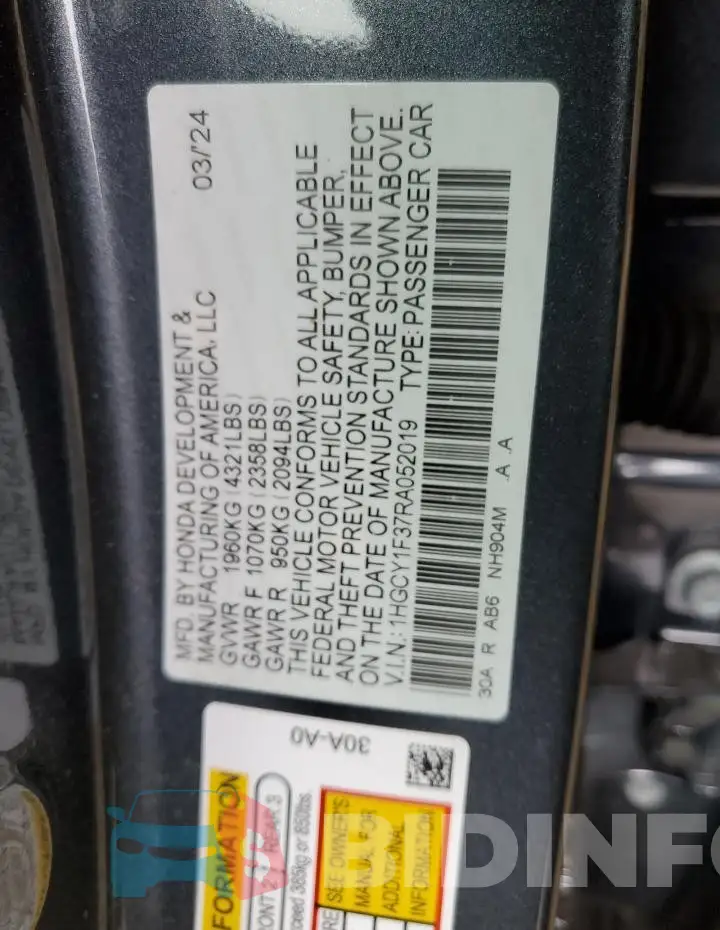 1HGCY1F37RA052019 Photo# 12
