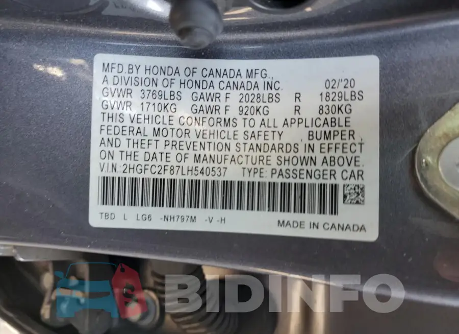 2HGFC2F87LH540537 Photo# 12