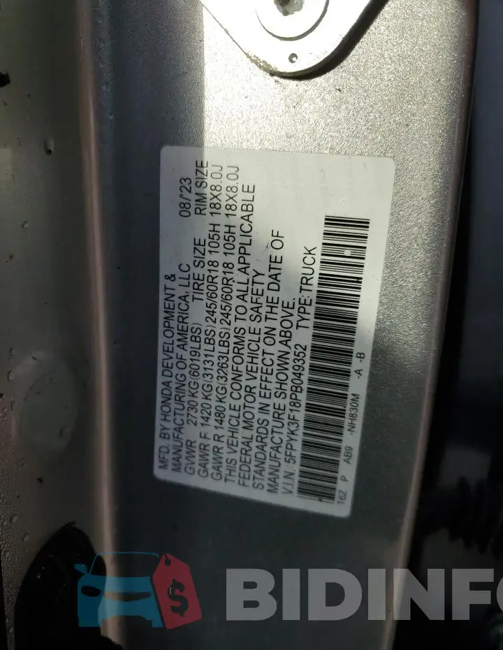 5FPYK3F18PB049352 Photo# 13
