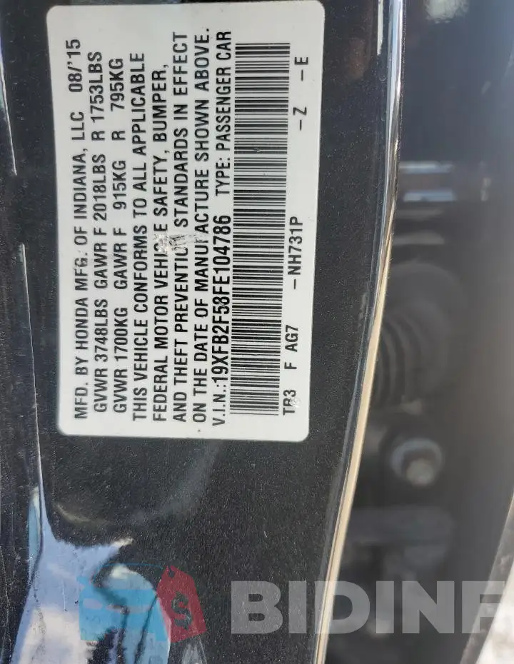 19XFB2F58FE104786 Photo# 12