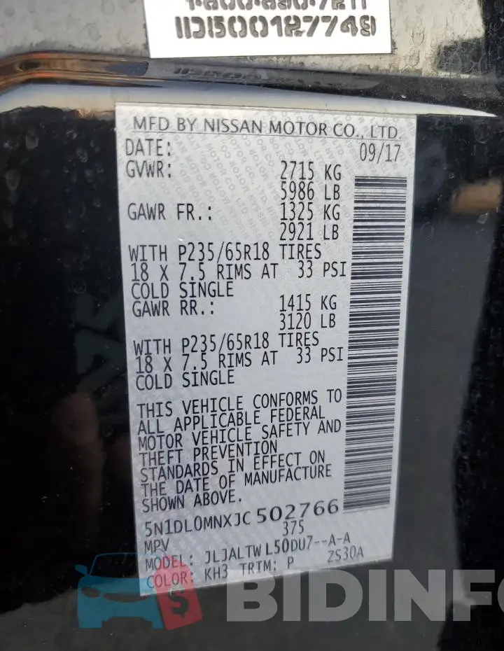 5N1DL0MNXJC502766 Photo# 13