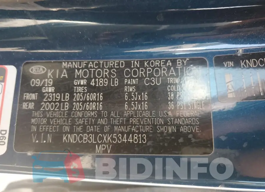 KNDCB3LCXK5344813 Photo# 14