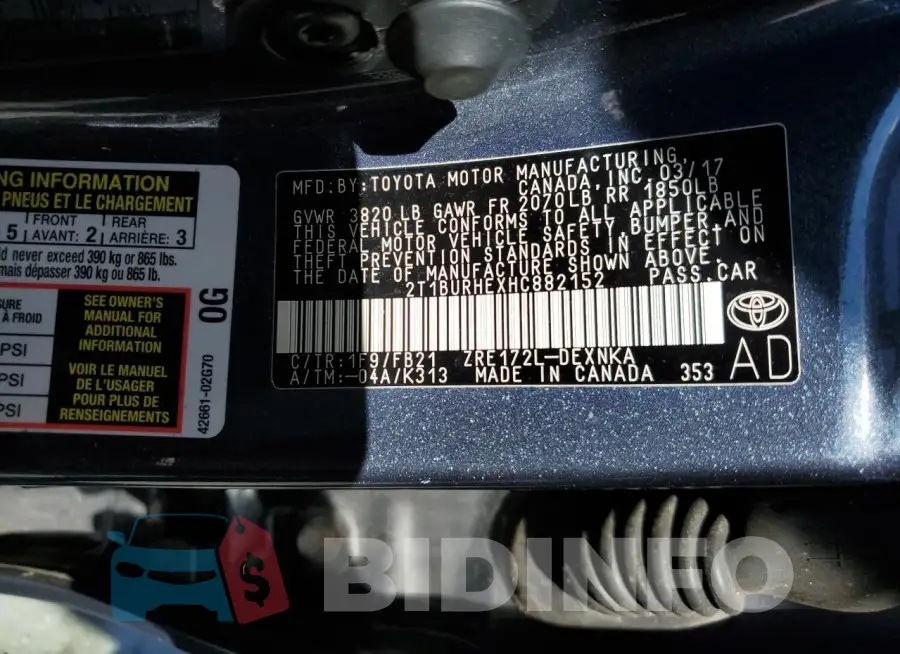 2T1BURHEXHC882152 Photo# 13
