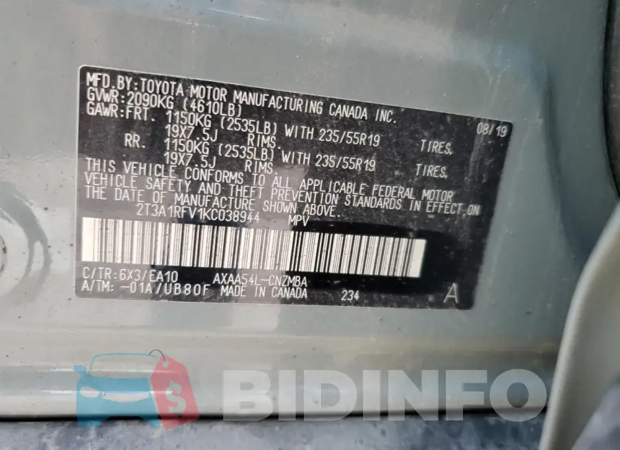 2T3A1RFV1KC038944 Photo# 13