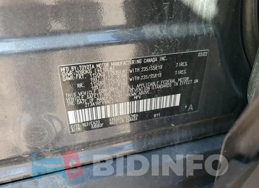 2T3A1RFVXNC274027 Photo# 12