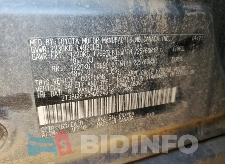 2T3B6RFV3MW024518 Photo# 13