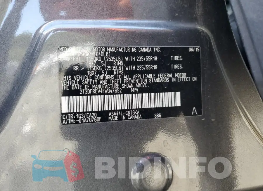 2T3DFREV4FW347652 Photo# 13