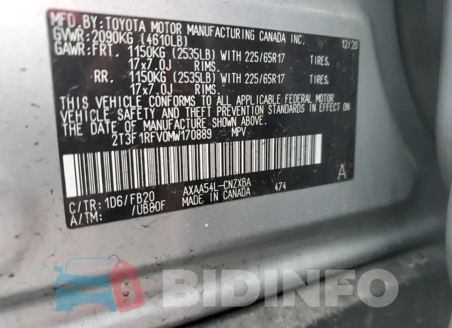 2T3F1RFV0MW170889 Photo# 13