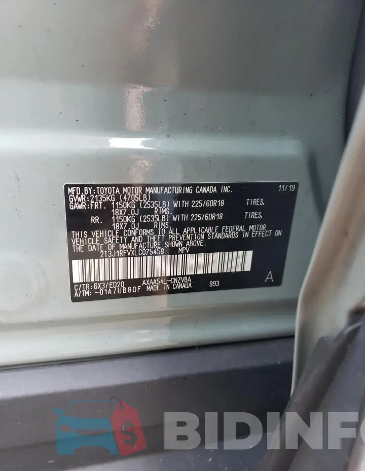2T3J1RFVXLC075458 Photo# 13