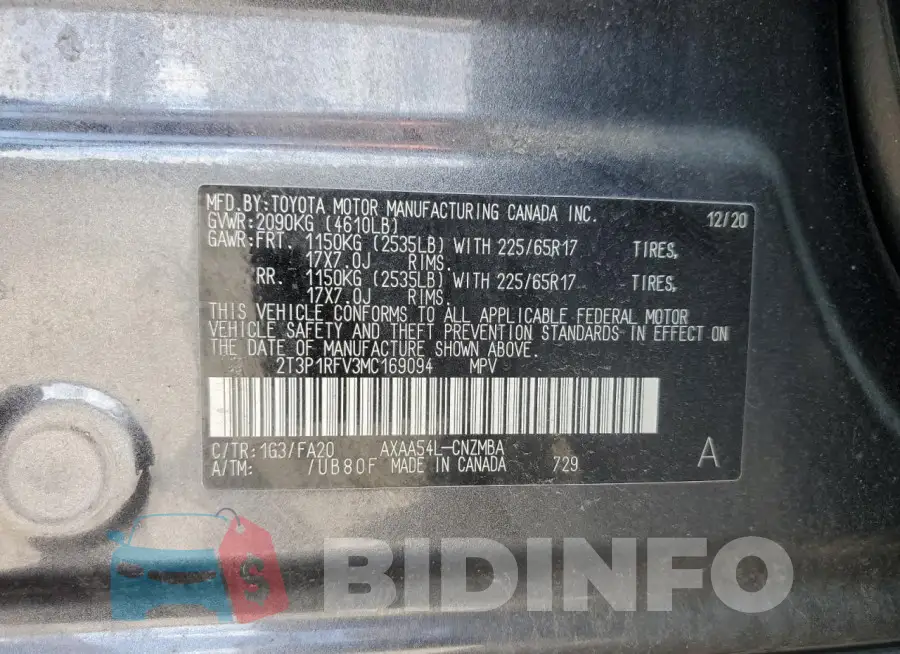 2T3P1RFV3MC169094 Photo# 13