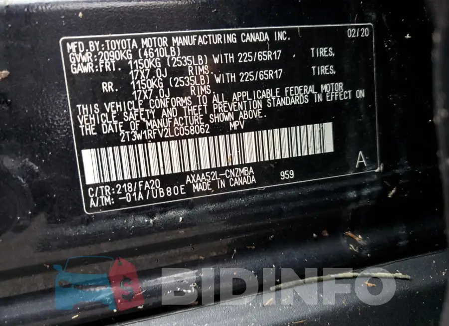 2T3W1RFV2LC058062 Photo# 14