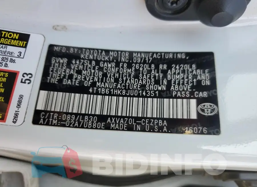4T1B61HK8JU014351 Photo# 13