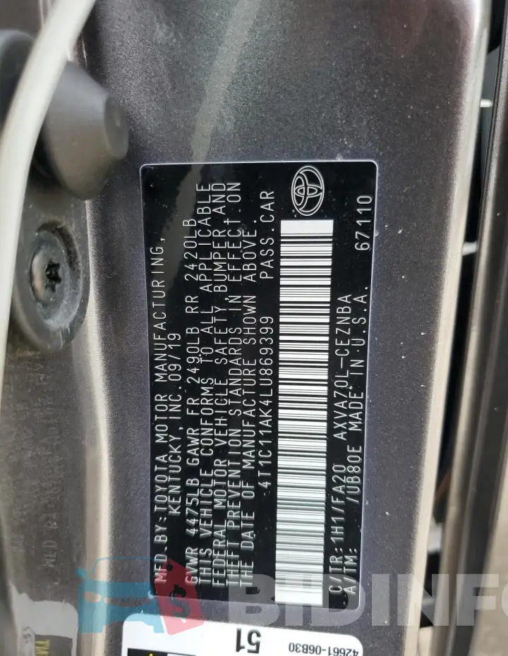 4T1C11AK4LU869399 Photo# 12