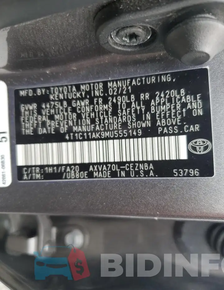 4T1C11AK9MU555149 Photo# 12