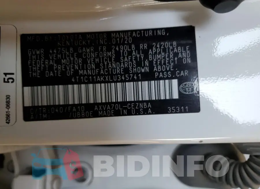 4T1C11AKXLU345741 Photo# 12