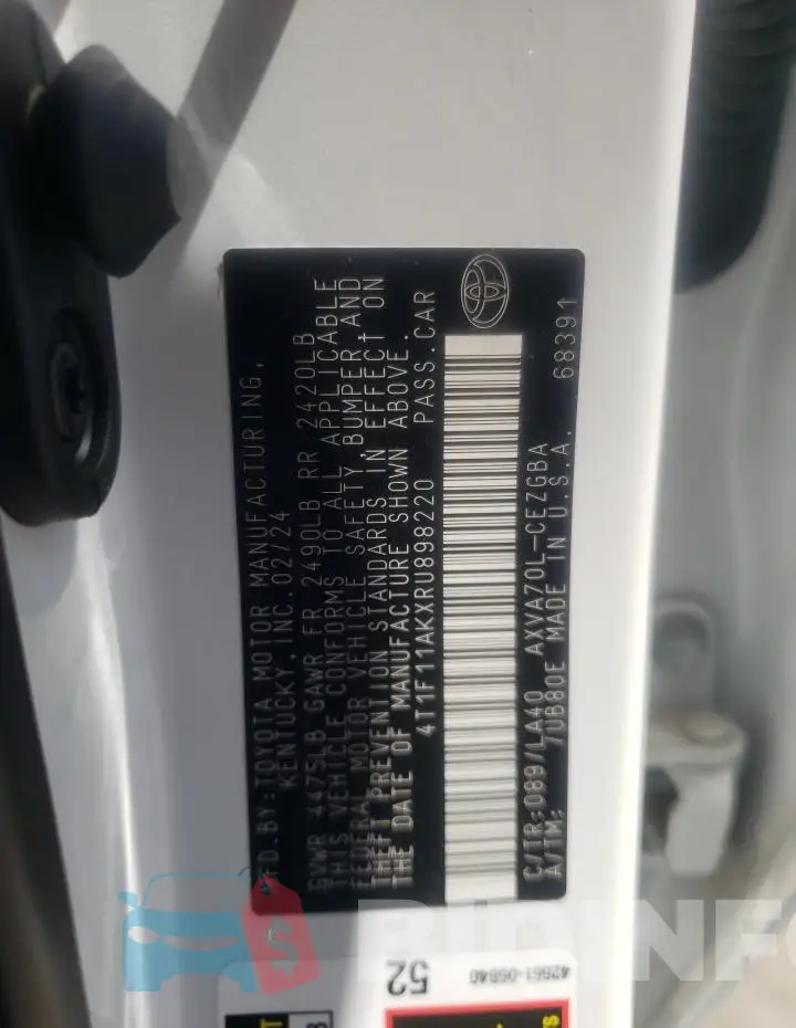 4T1F11AKXRU898220 Photo# 12