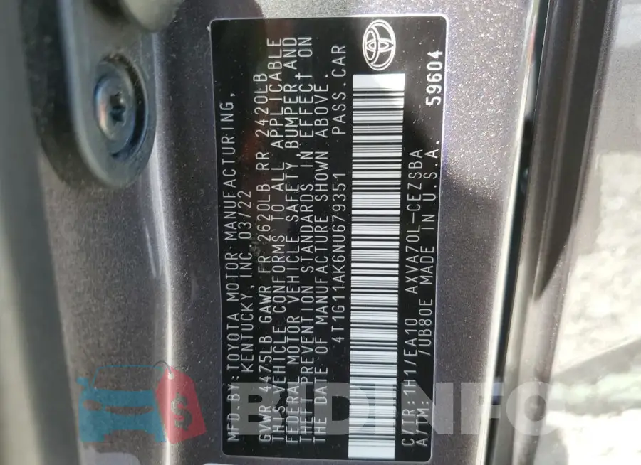 4T1G11AK6NU679351 Photo# 12