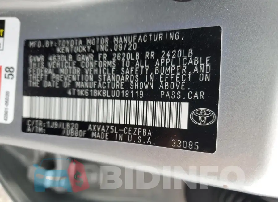 4T1K61BK8LU018119 Photo# 12