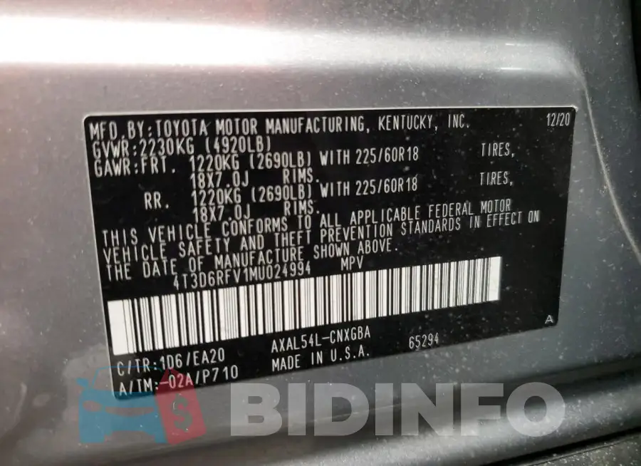 4T3D6RFV1MU024994 Photo# 14
