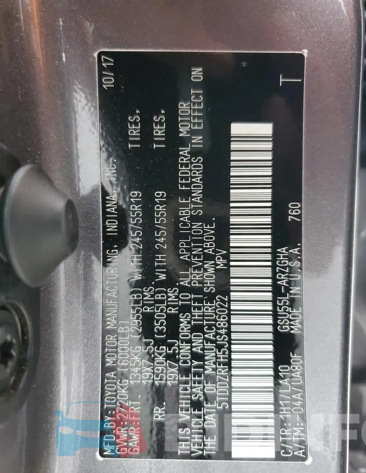 5TDDZRFH5JS486022 Photo# 14