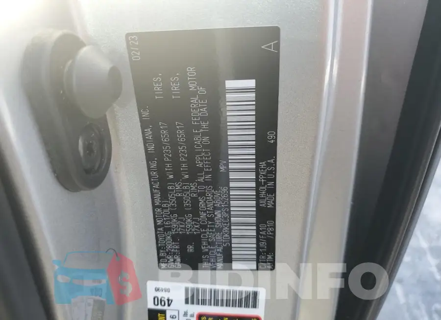 5TDKRKEC3PS152696 Photo# 13